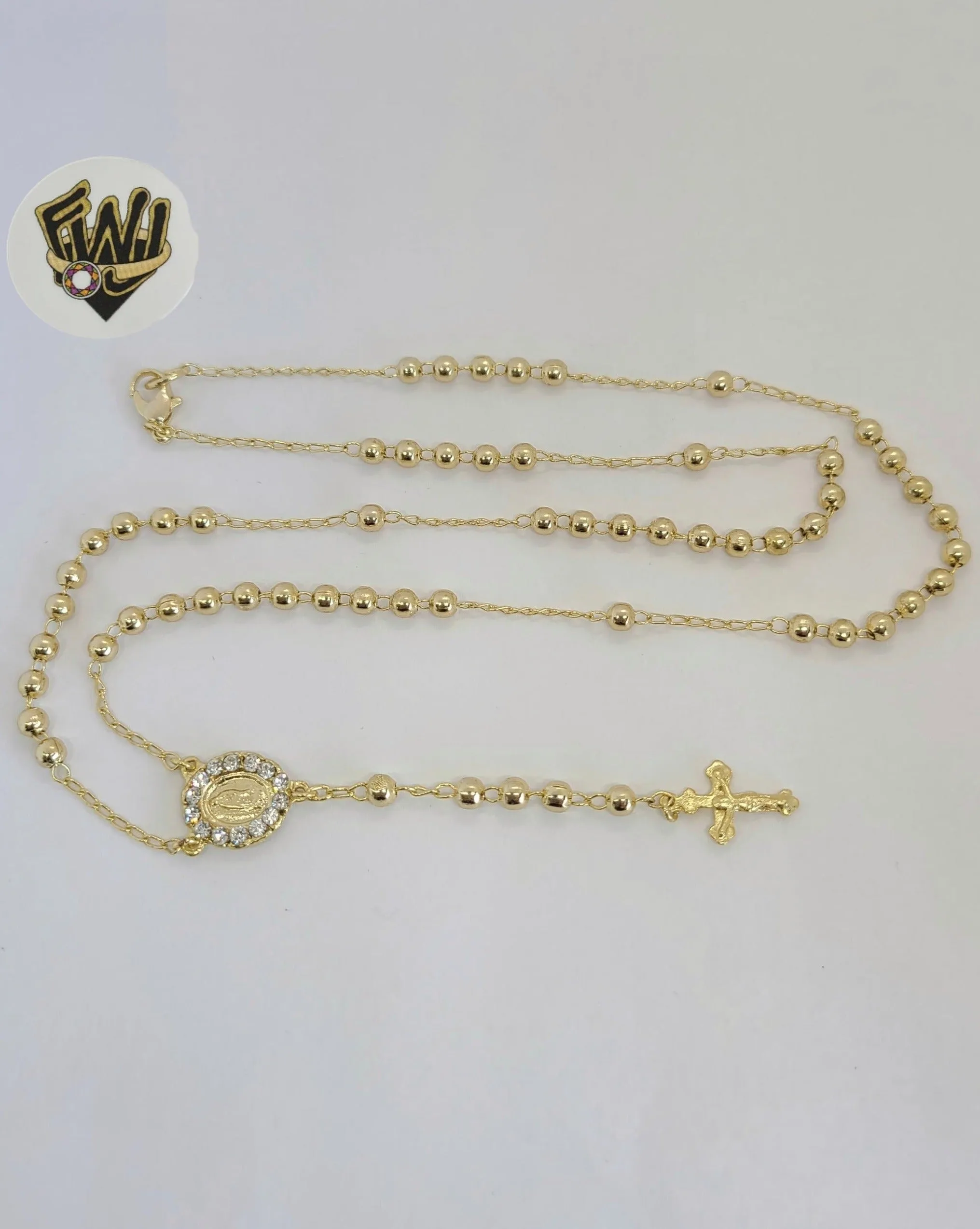 (1-3327-1) Gold Laminate - 9mm Guadalupe Virgin Rosary Necklace - 23 - BGO.