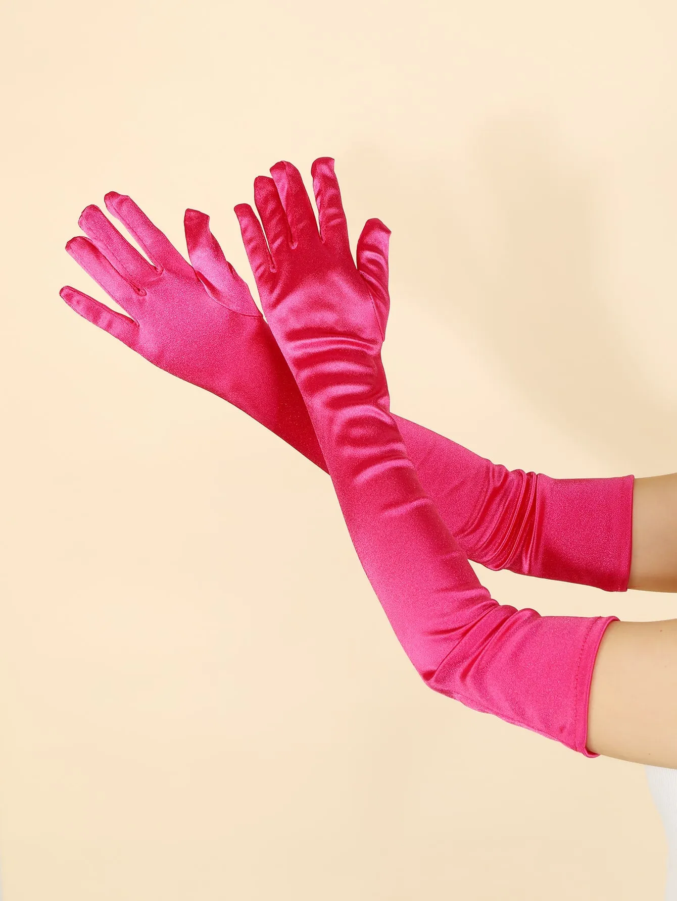 1 par de guantes largos de saten fucsia para mujer, elegantes y sencillos, adecuados para fiestas de baile diarias y representaciones teatrales