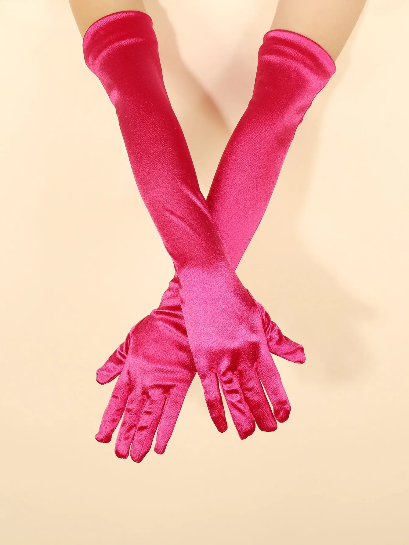 1 par de guantes largos de saten fucsia para mujer, elegantes y sencillos, adecuados para fiestas de baile diarias y representaciones teatrales