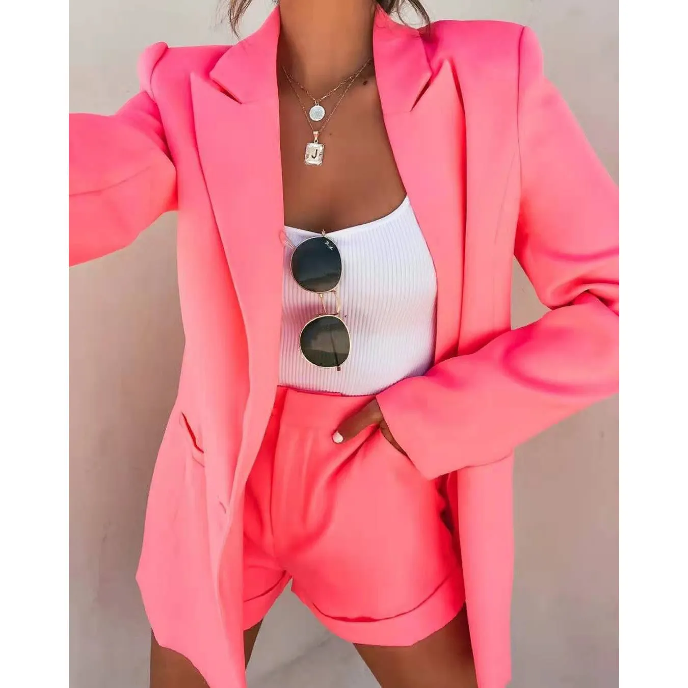 2-Piece: Women's Basic Shirt Collar Blazer