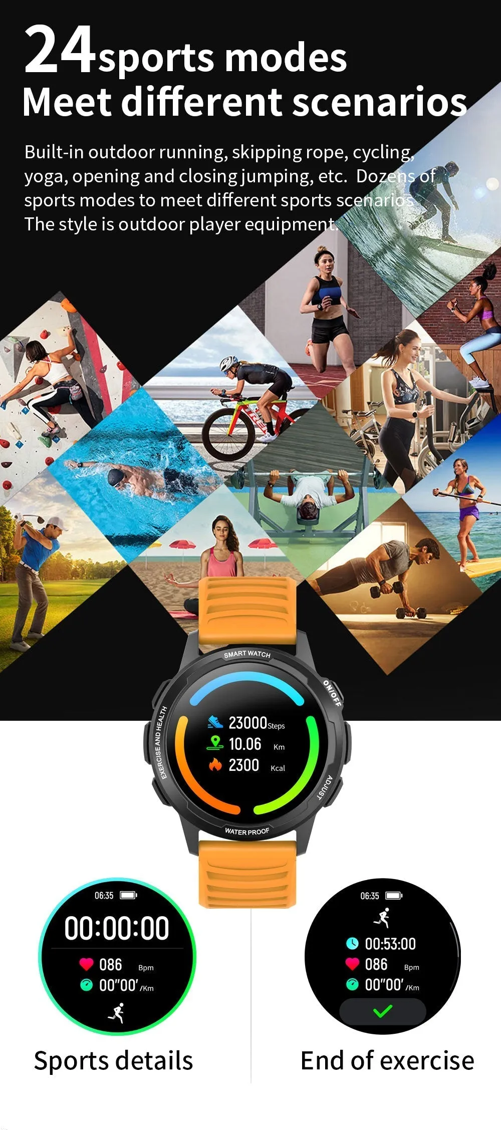 360*360 HD Sports Fitness Tracker Smart Watch with IP68 Waterproof