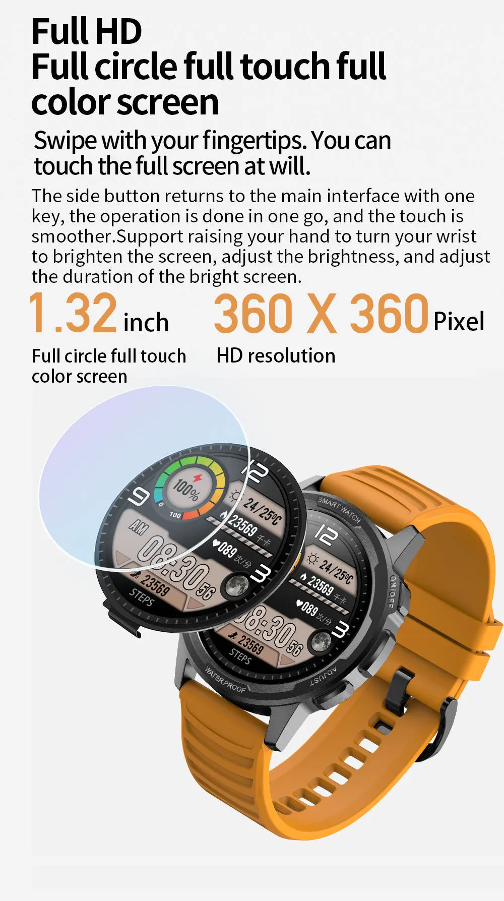 360*360 HD Sports Fitness Tracker Smart Watch with IP68 Waterproof