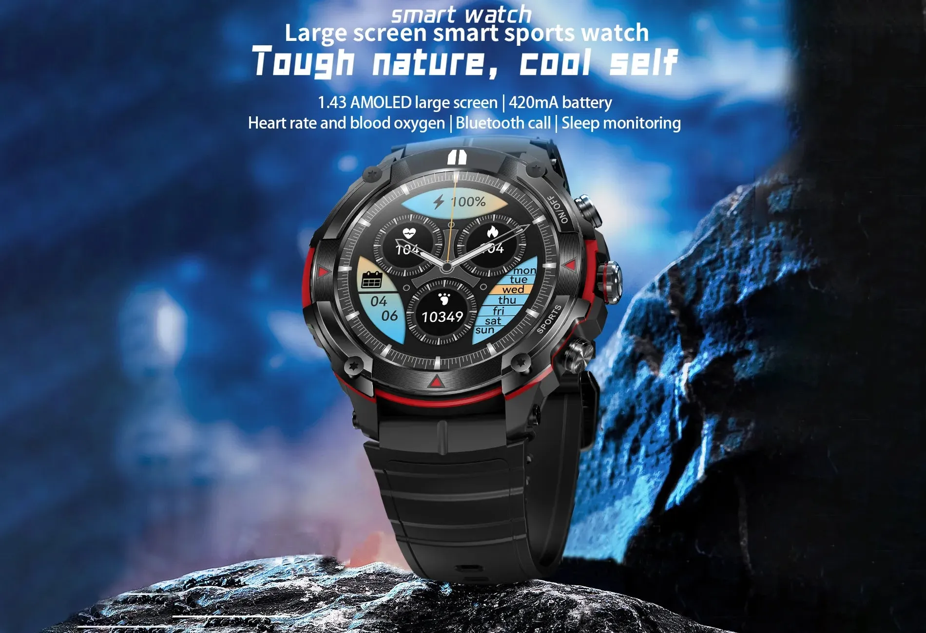 AMOLED Display 420mAH Bluetooth Call Waterproof Sports Smartwatch