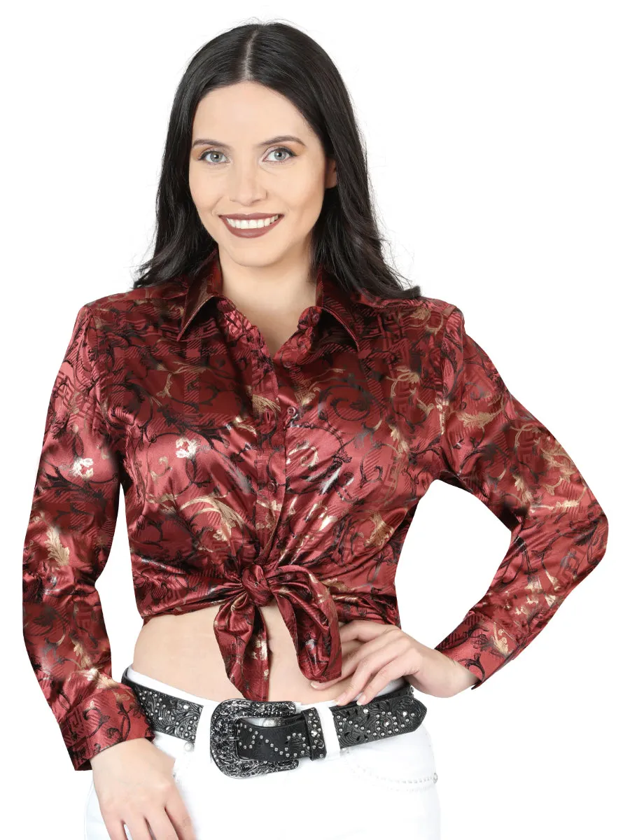 Blusa Casual Manga Larga Estampada Burgandy para Mujer 'El Señor de los Cielos' - ID: 44595