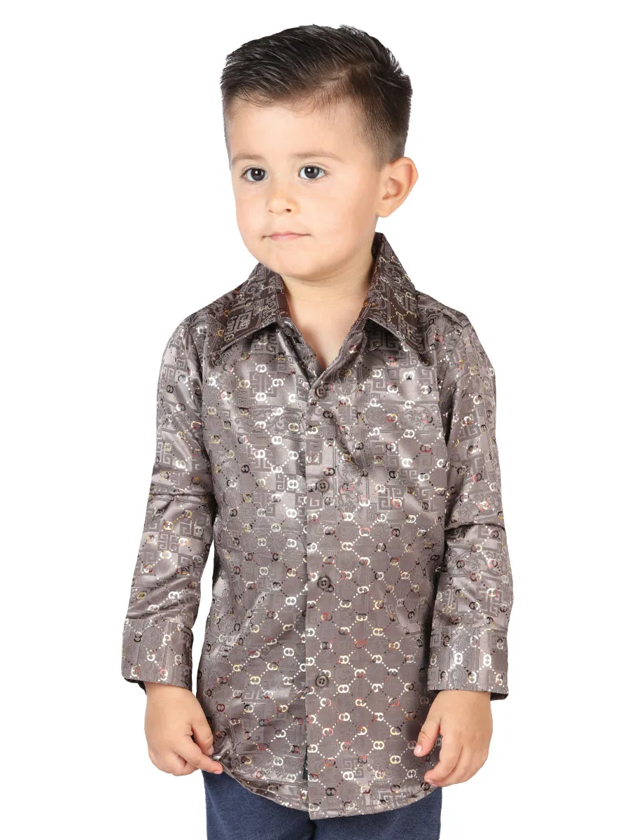 Camisa Casual Manga Larga Estampada Cafe para Niños 'El Señor de los Cielos' - ID: 44584