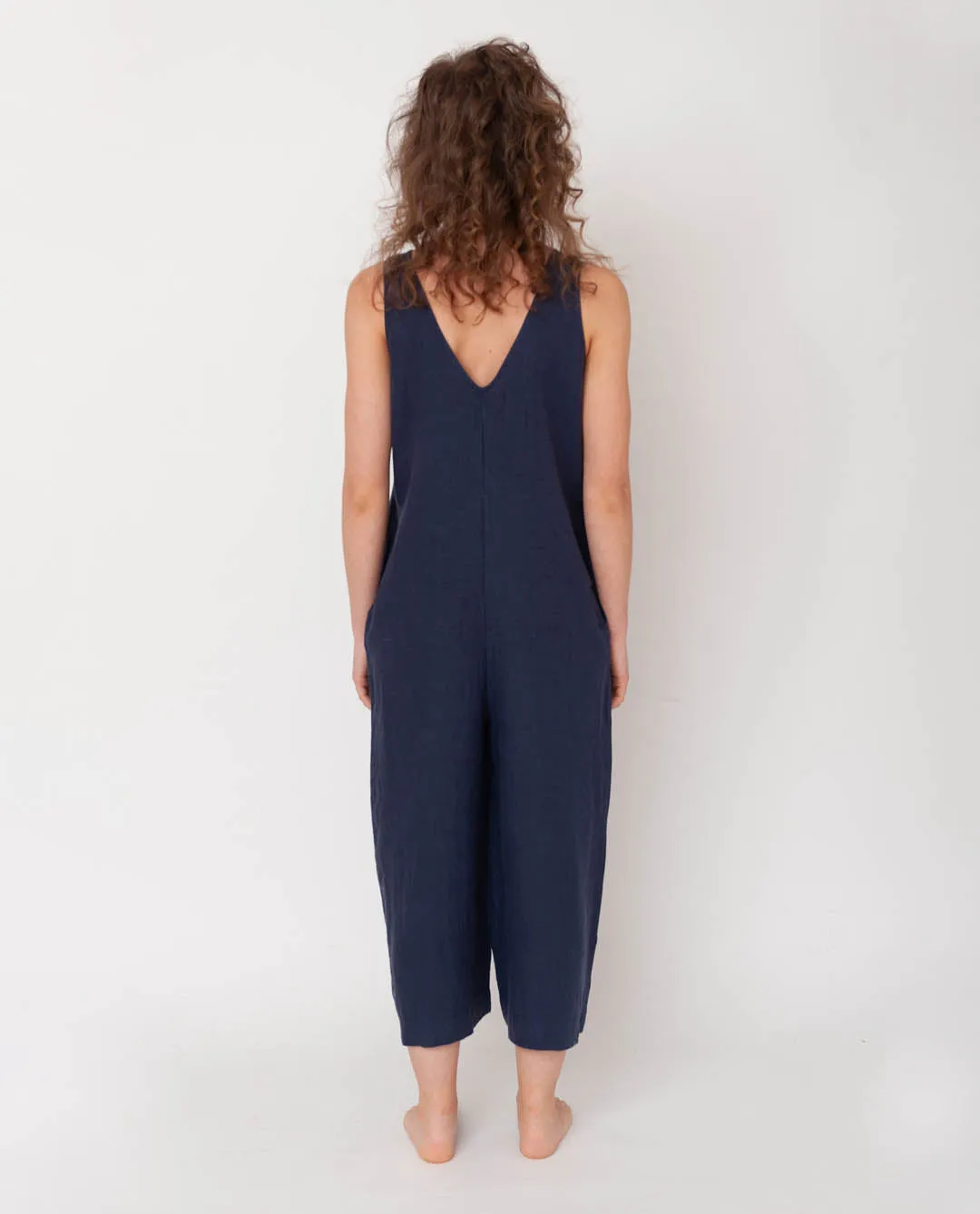 Gianna Linen Jumpsuit In Midnight