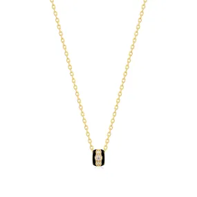 Gold Plated Black Enamel & CZ Channel Rondelle Necklace