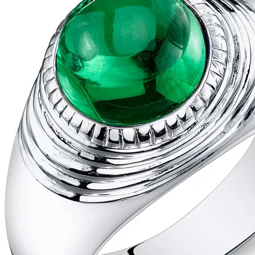 Mens 5.5 cts Emerald Sterling Silver Ring Size 11