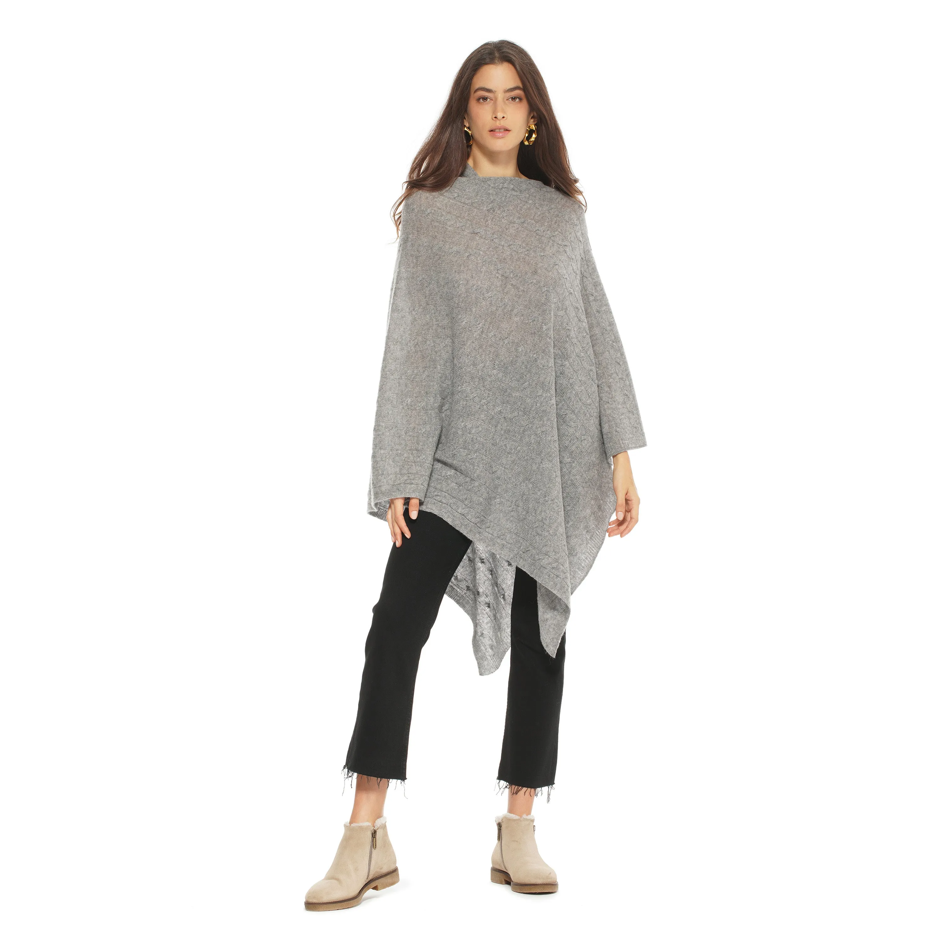 Pure Cashmere Cable Knit Poncho