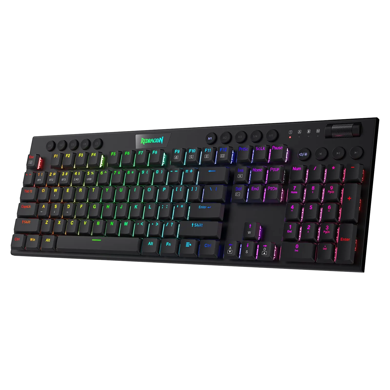 Redragon K618 Horus Wireless RGB Mechanical Keyboard, BT/2.4Ghz/Wired Tri-Mode Low Profile Gaming Keyboard w/Ultra-Thin Design, Dedicated Media Control & Linear Red Switch