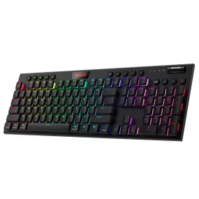 Redragon K618 Horus Wireless RGB Mechanical Keyboard, BT/2.4Ghz/Wired Tri-Mode Low Profile Gaming Keyboard w/Ultra-Thin Design, Dedicated Media Control & Linear Red Switch