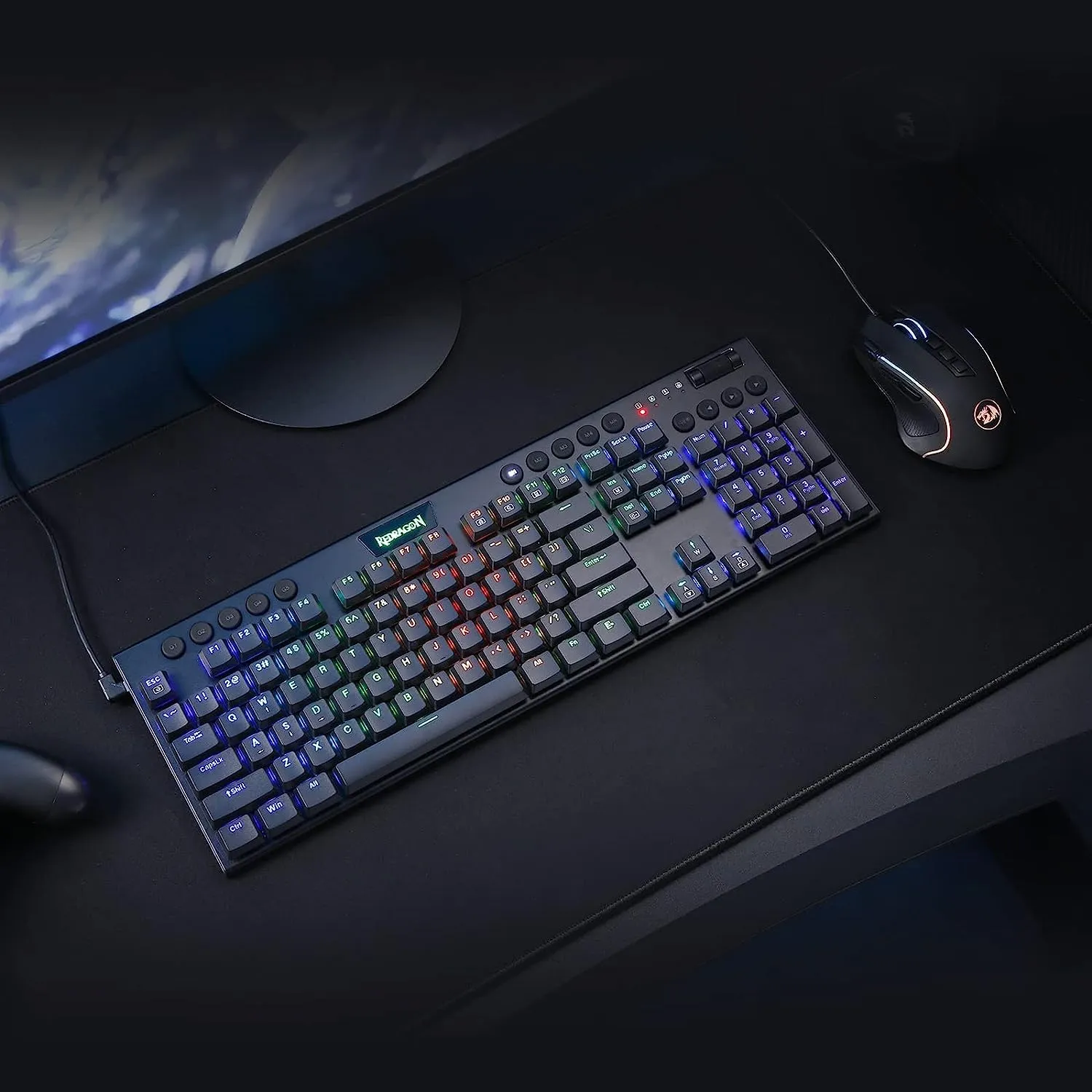 Redragon K618 Horus Wireless RGB Mechanical Keyboard, BT/2.4Ghz/Wired Tri-Mode Low Profile Gaming Keyboard w/Ultra-Thin Design, Dedicated Media Control & Linear Red Switch