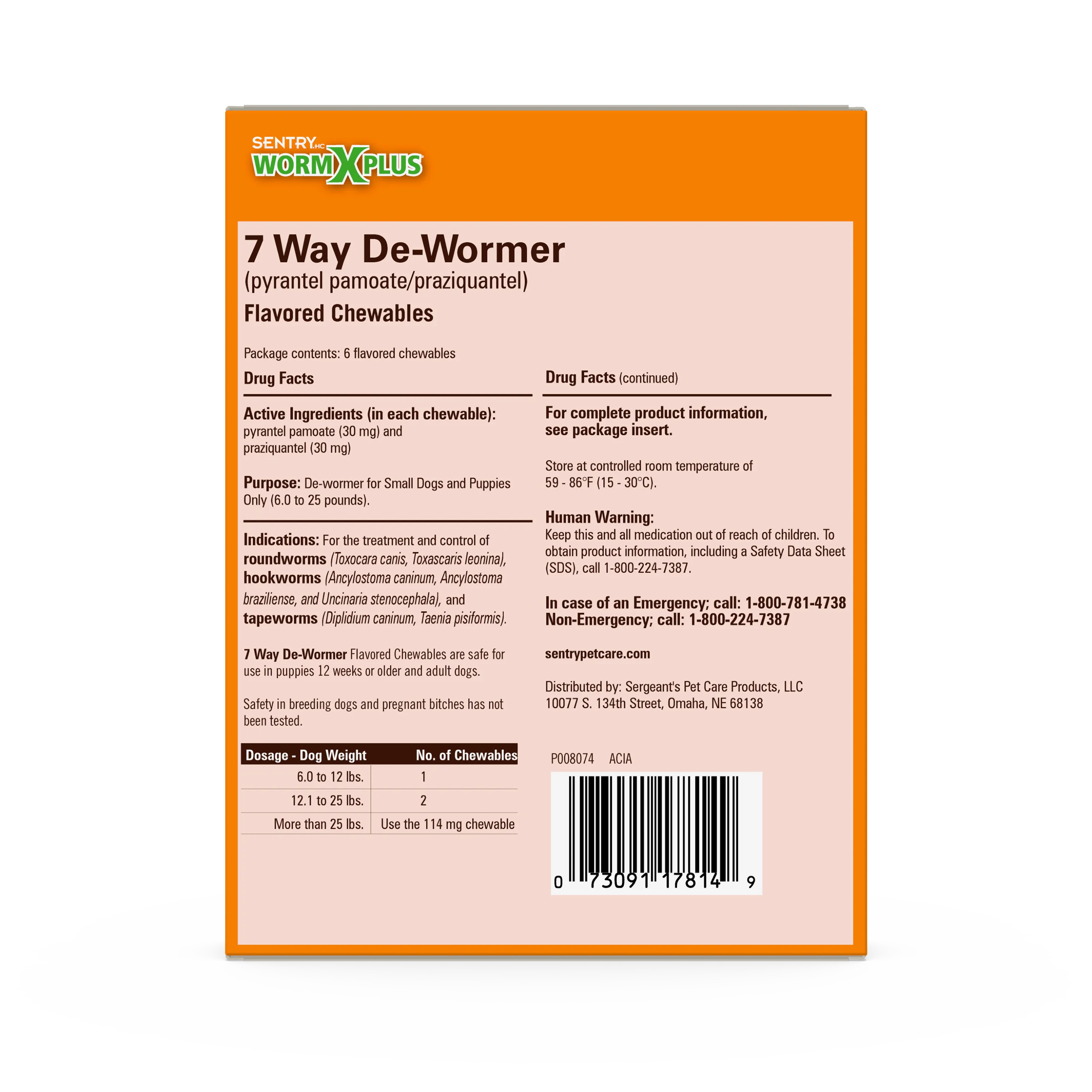 Sentry WormX Plus 7 Way DeWormer Dog SM 6CT